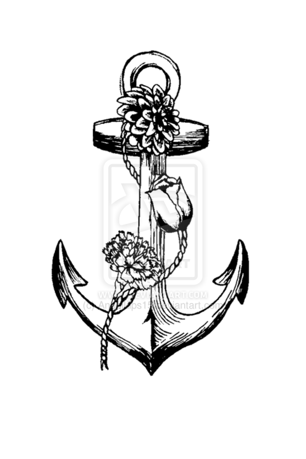 Flowers n Rope Anchor Tattoo 