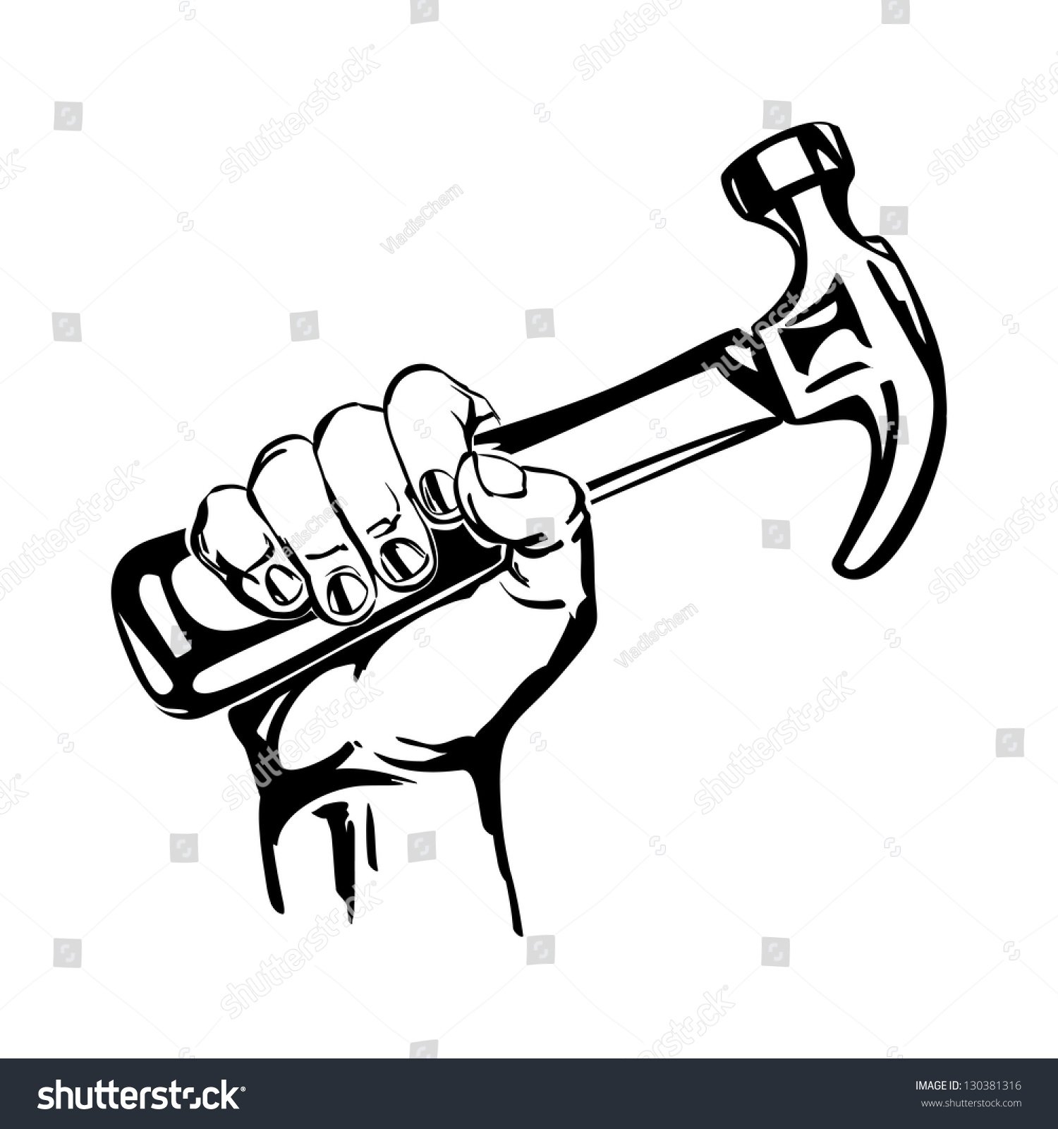 hand holding hammer vector bl