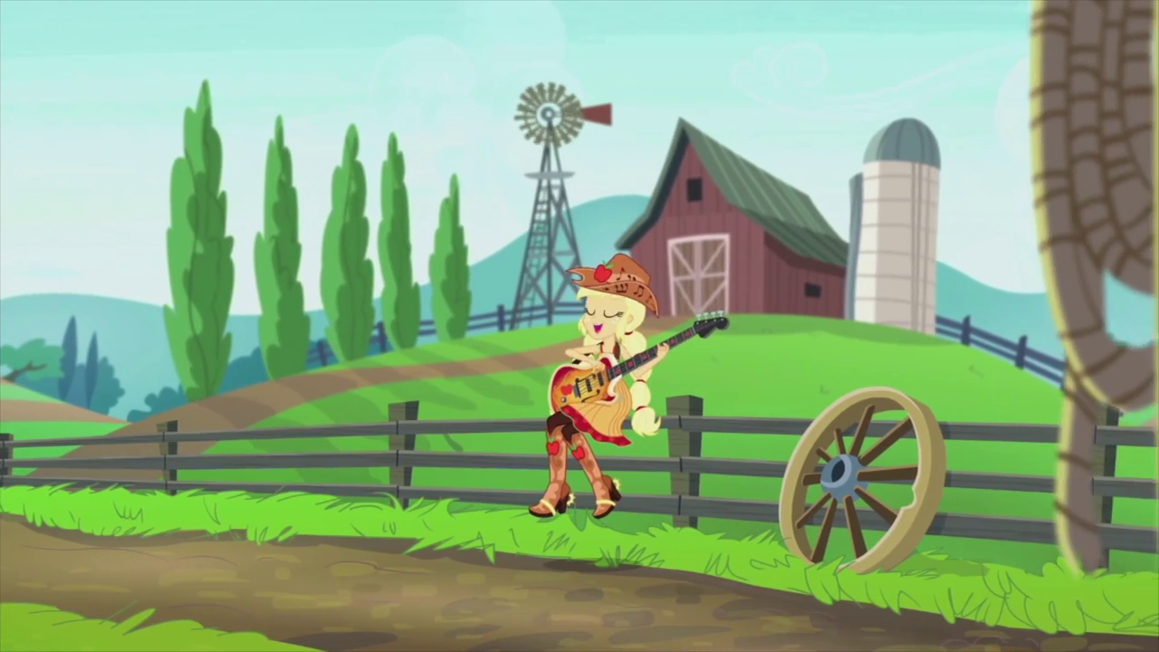 Applejack singing on a barn E