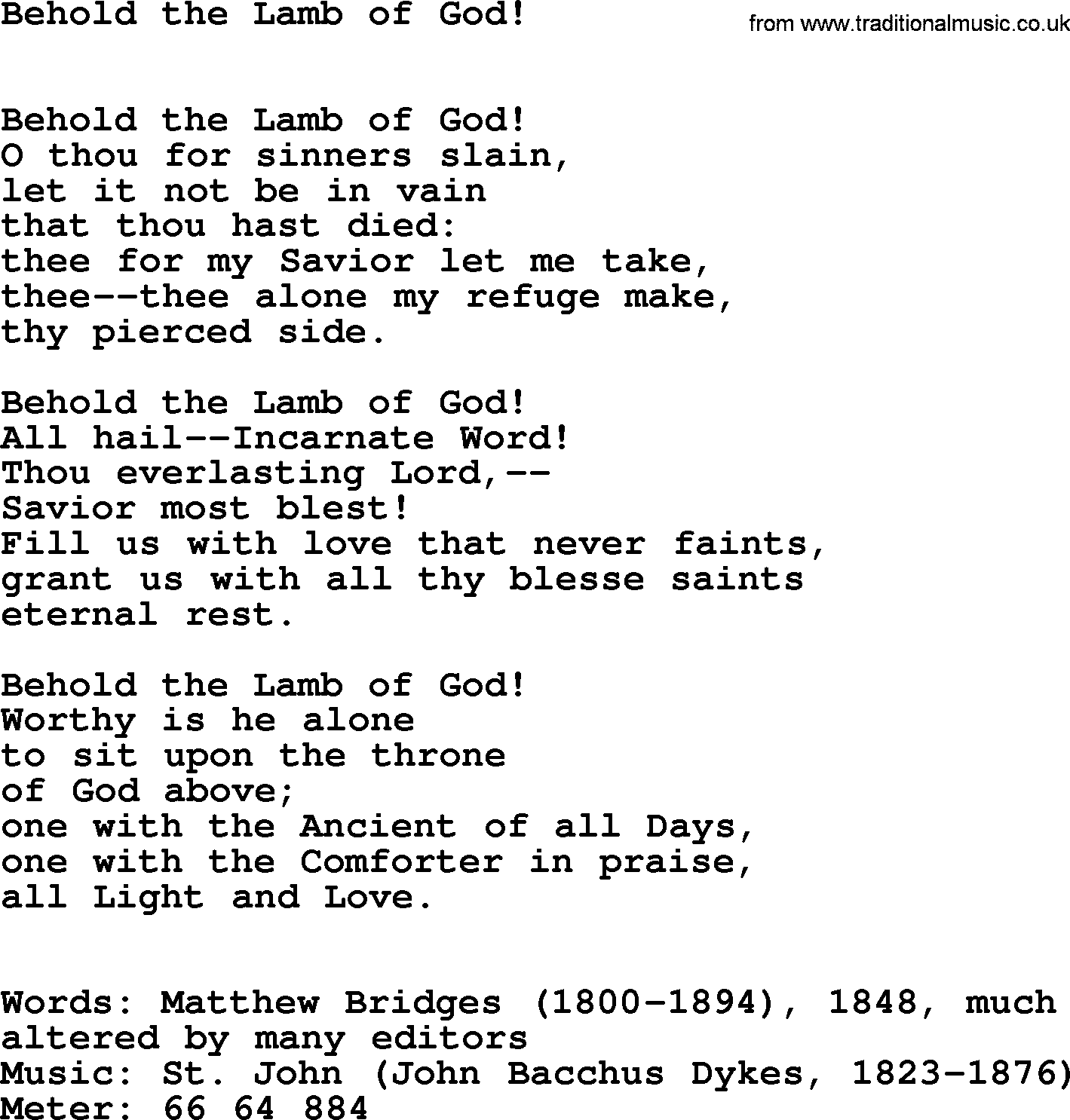 Methodist Hymn: Behold The La