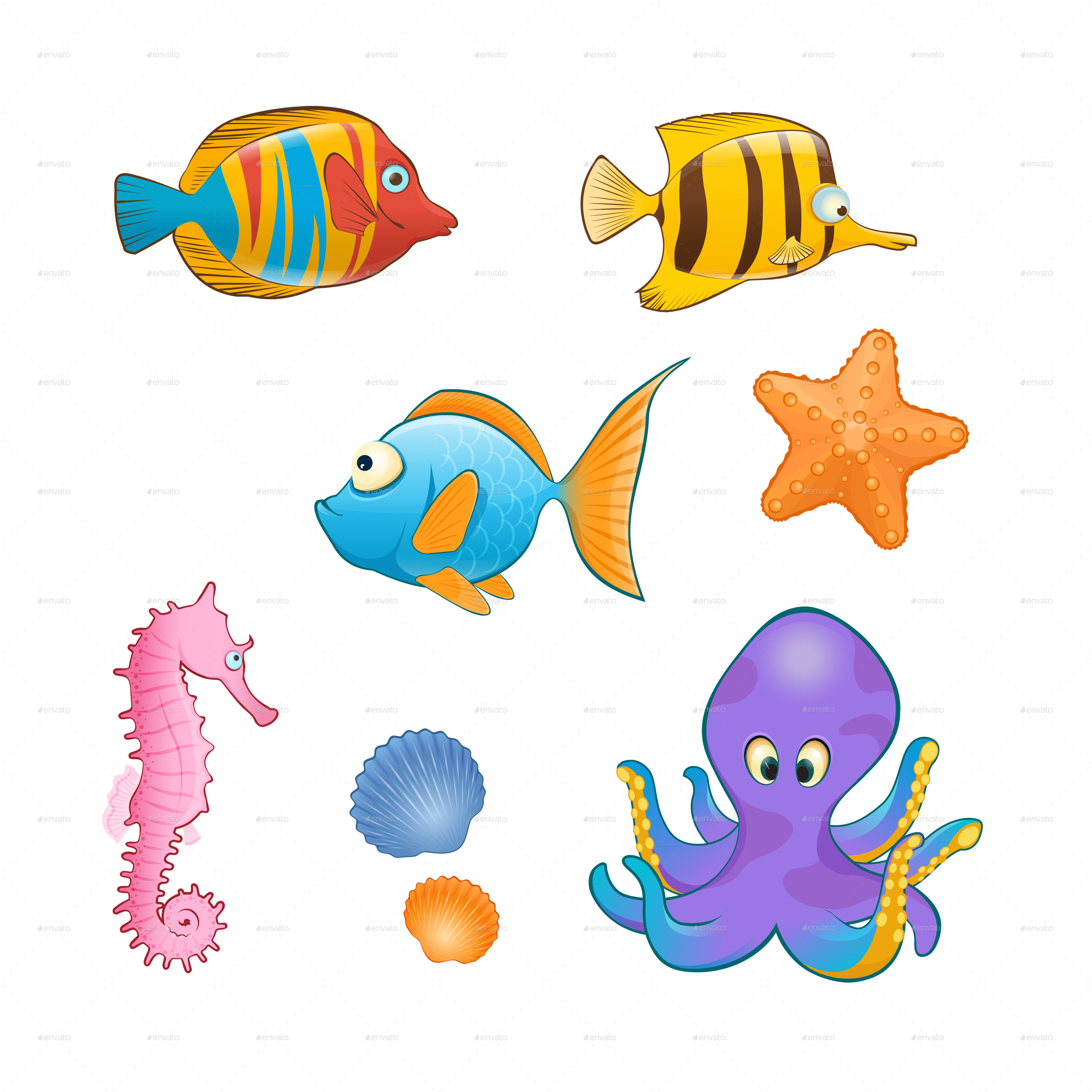 Collection of Cartoon Sea Creatures PNG. | PlusPNG