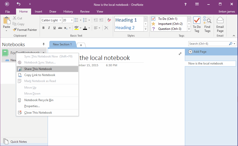OneNote Command: Copy Link to