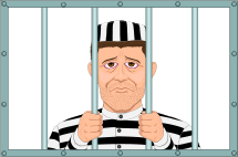 Cartoon prisoner in jail behi