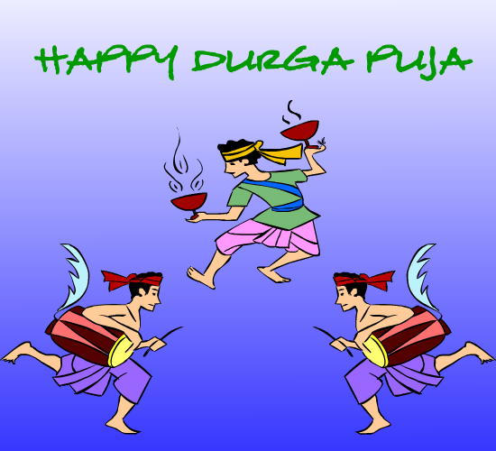 Happy Durga Puja dancing peop