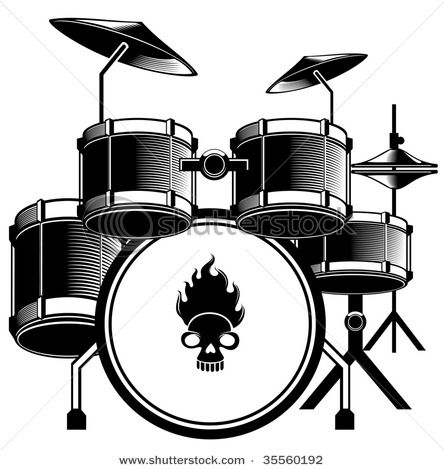 Drum Set PNG Black And White - 84779