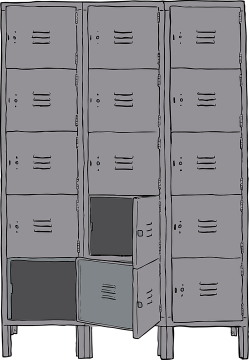 School lockers in a row of re
