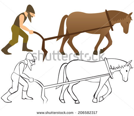 Farmer And Horse Plowing Farm