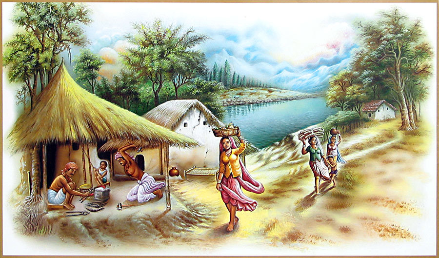 Indian Village Scene Painting