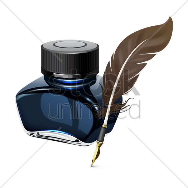 Feather and ink bottle isolat