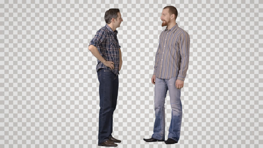 Two young men stand face to f