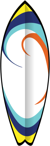 Orange surfboard with palm tr