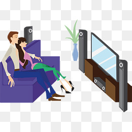 Cartoon family watching TV PN