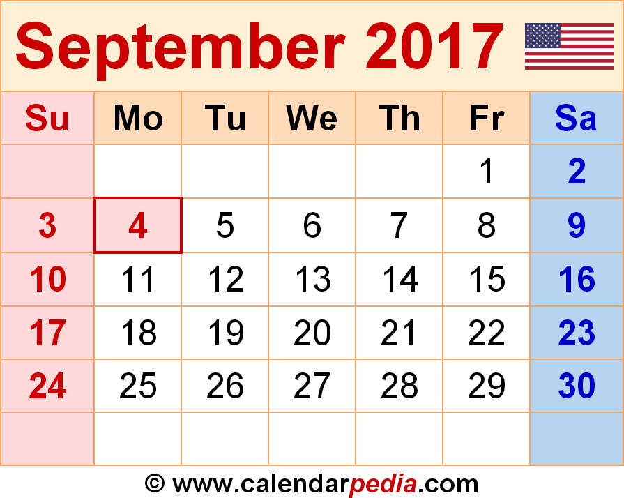 Calendar September 2017 Full 