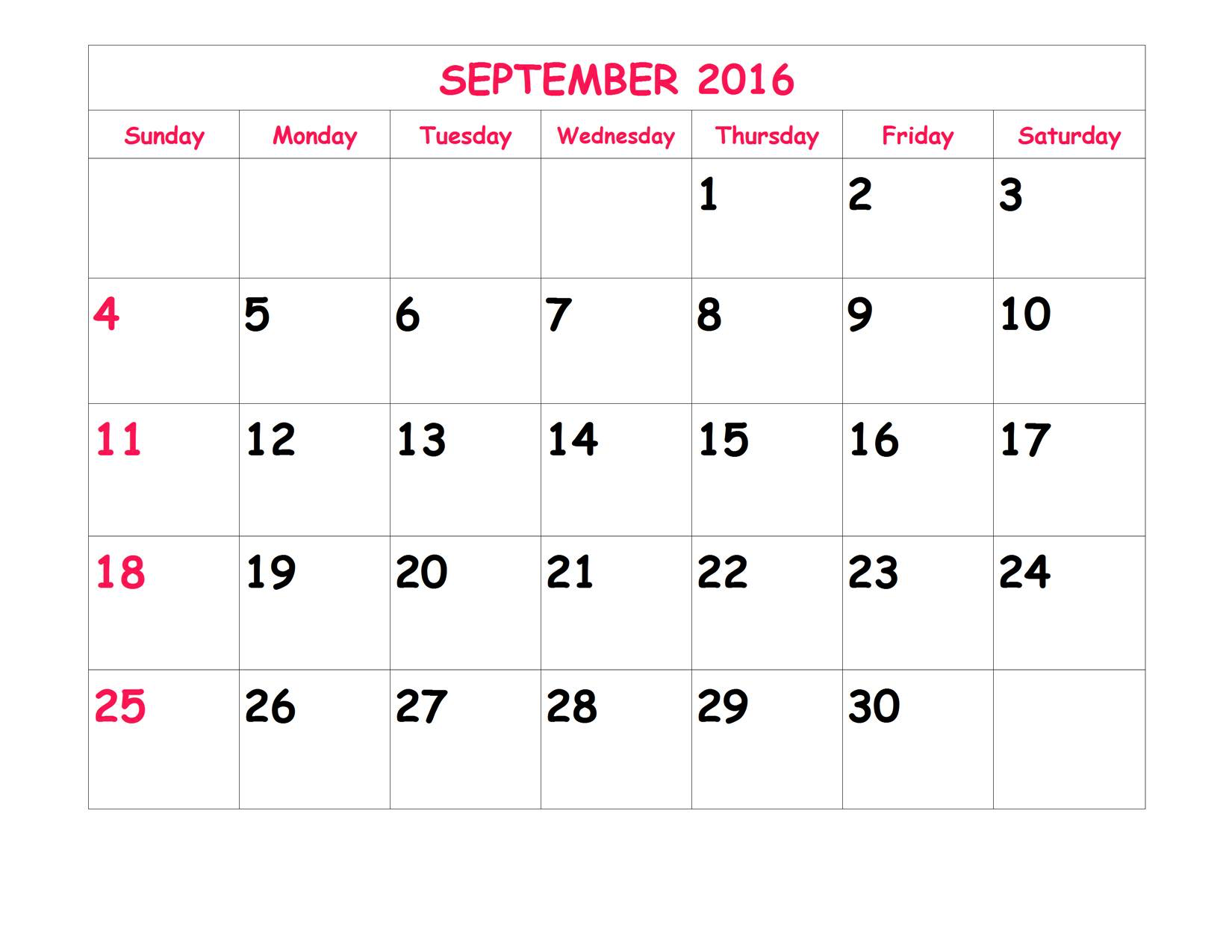 Calendar September 2017 Full 
