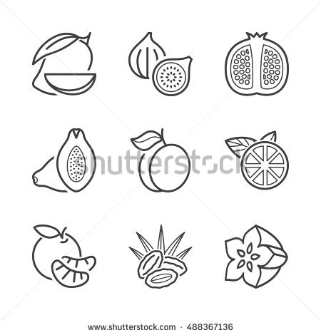 Set Of Fruits PNG Black And White Transparent Set Of Fruits Black And ...