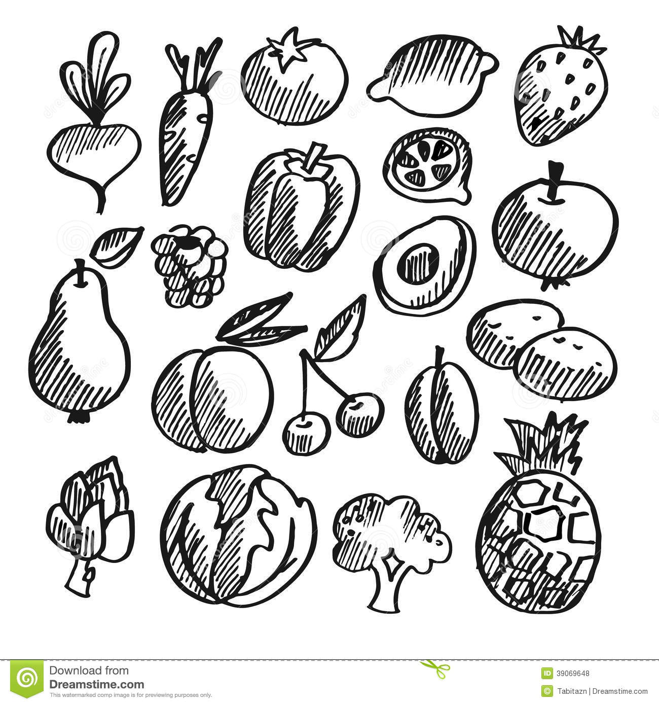 Set Of Fruits PNG Black And White - 138622