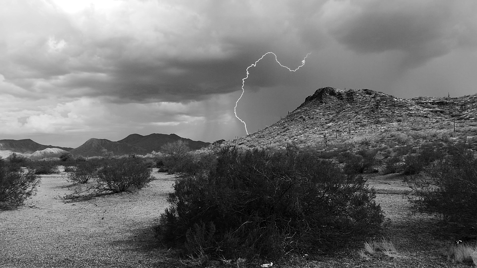 Lightning, Storm, Desert, Cac