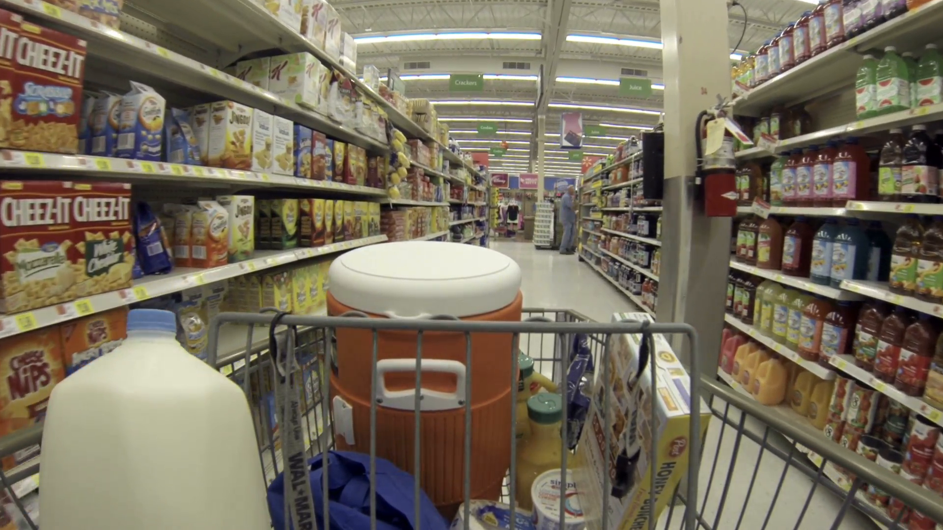 Supermarket aisle with shelve