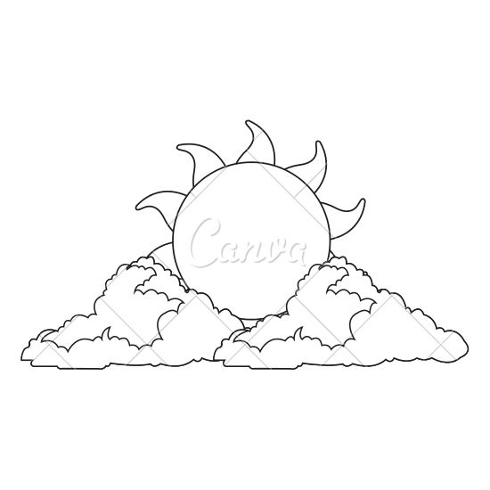 Sun And Clouds PNG Black And 