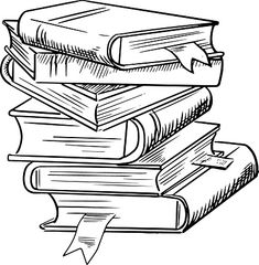 Tall Stack Of Books PNG Black And White - 150111