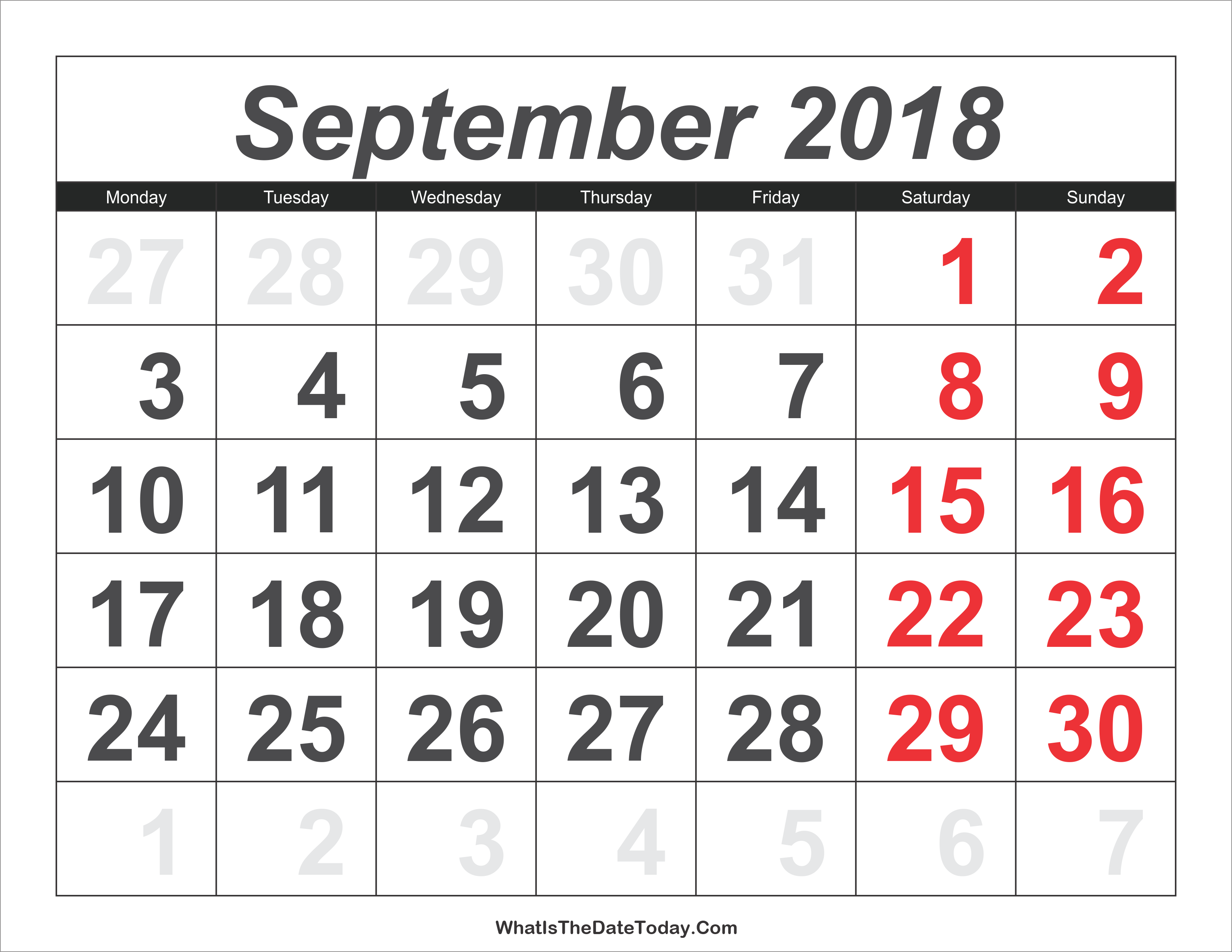 Thursday September 19 Calendar PNG - 163597