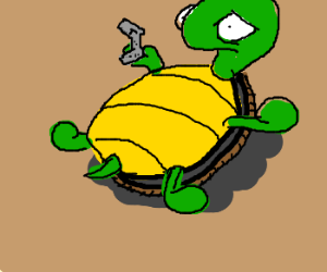 Turtle in rain with a knife o